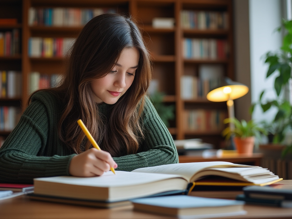 勉強に励む女性